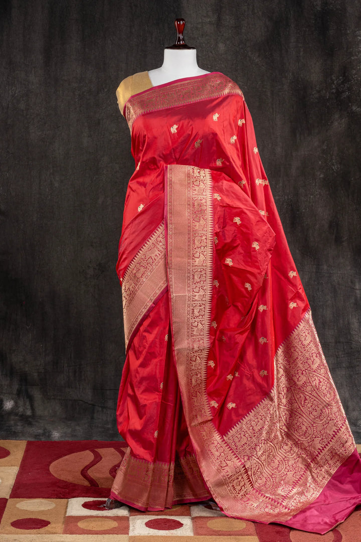 Bright Pink Katan Silk Banarasi Saree