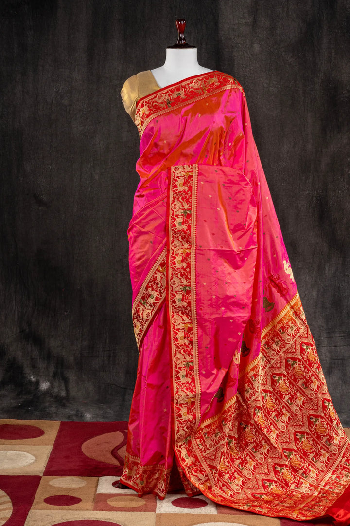 Hot Pink Katan Silk Banarasi Saree