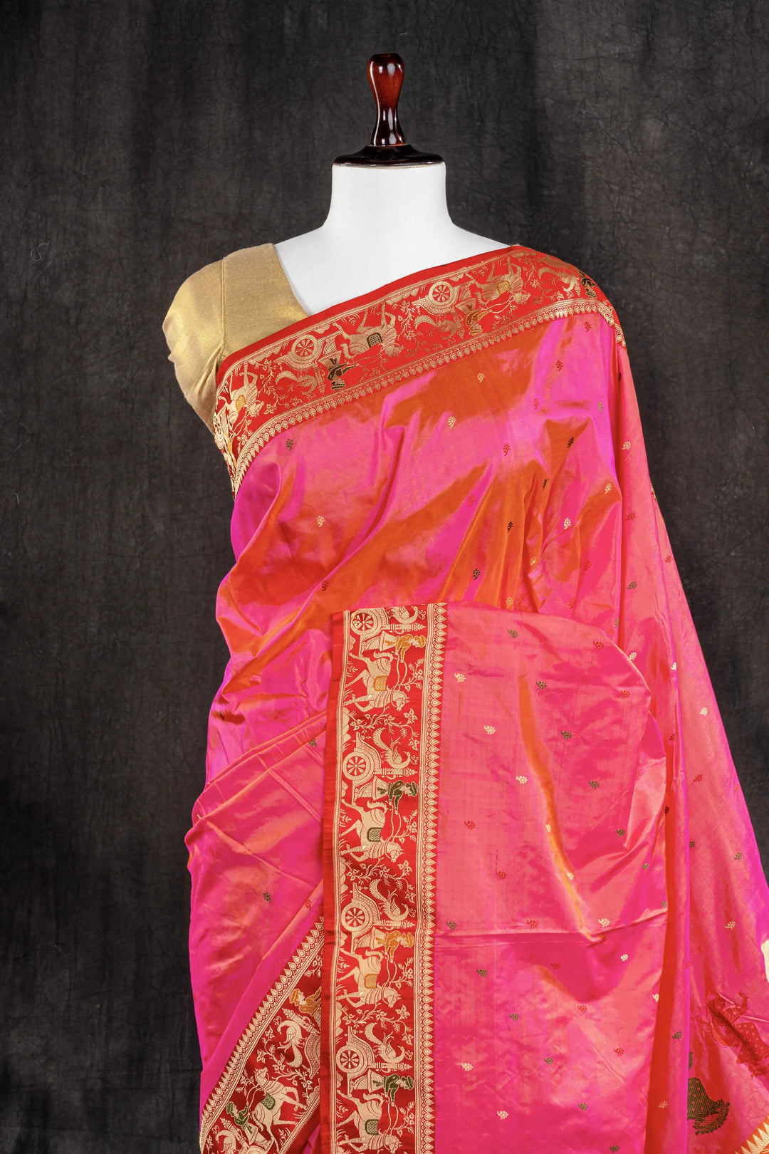 Hot Pink Katan Silk Banarasi Saree_2