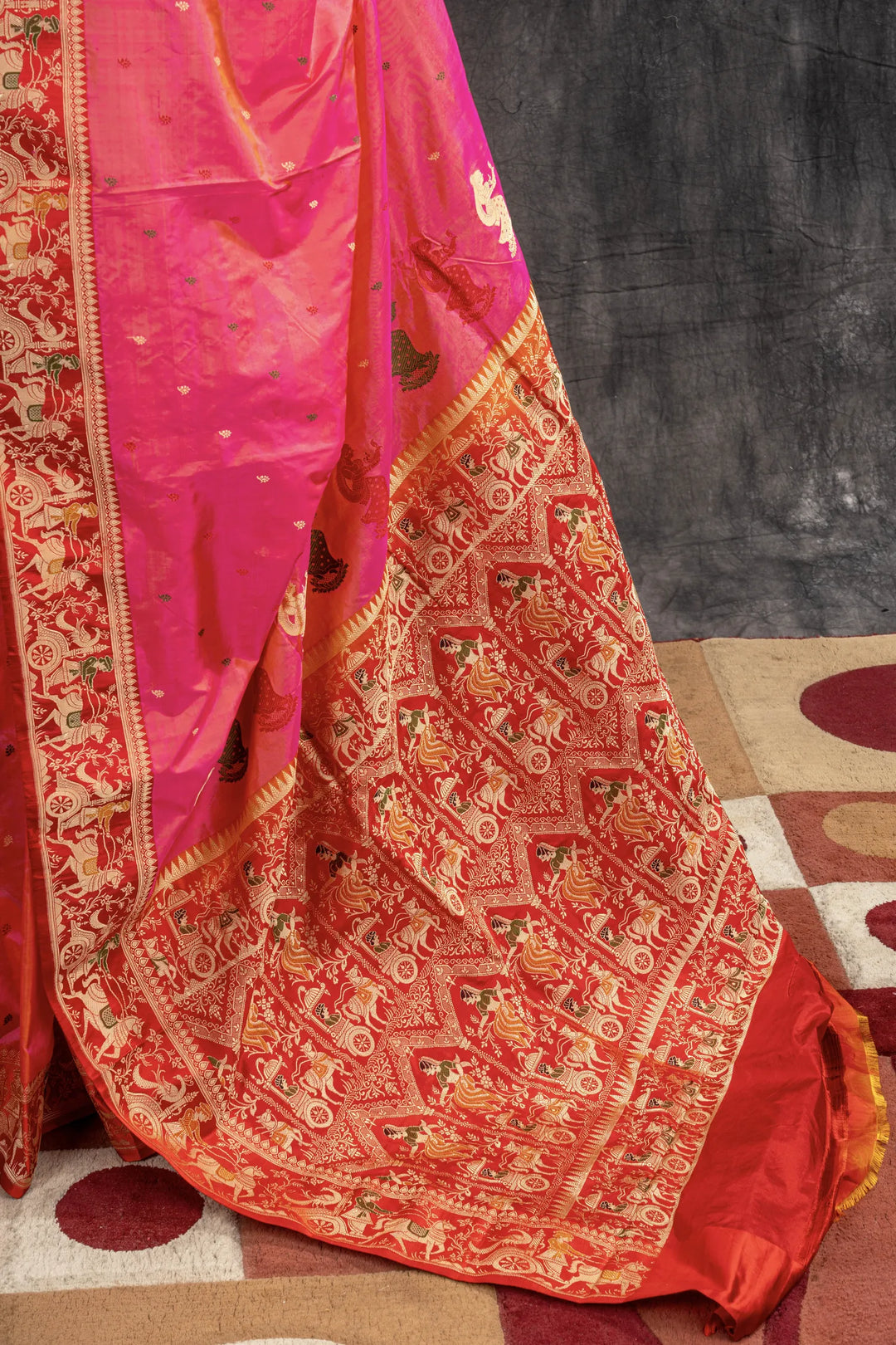 Hot Pink Katan Silk Banarasi Saree_3