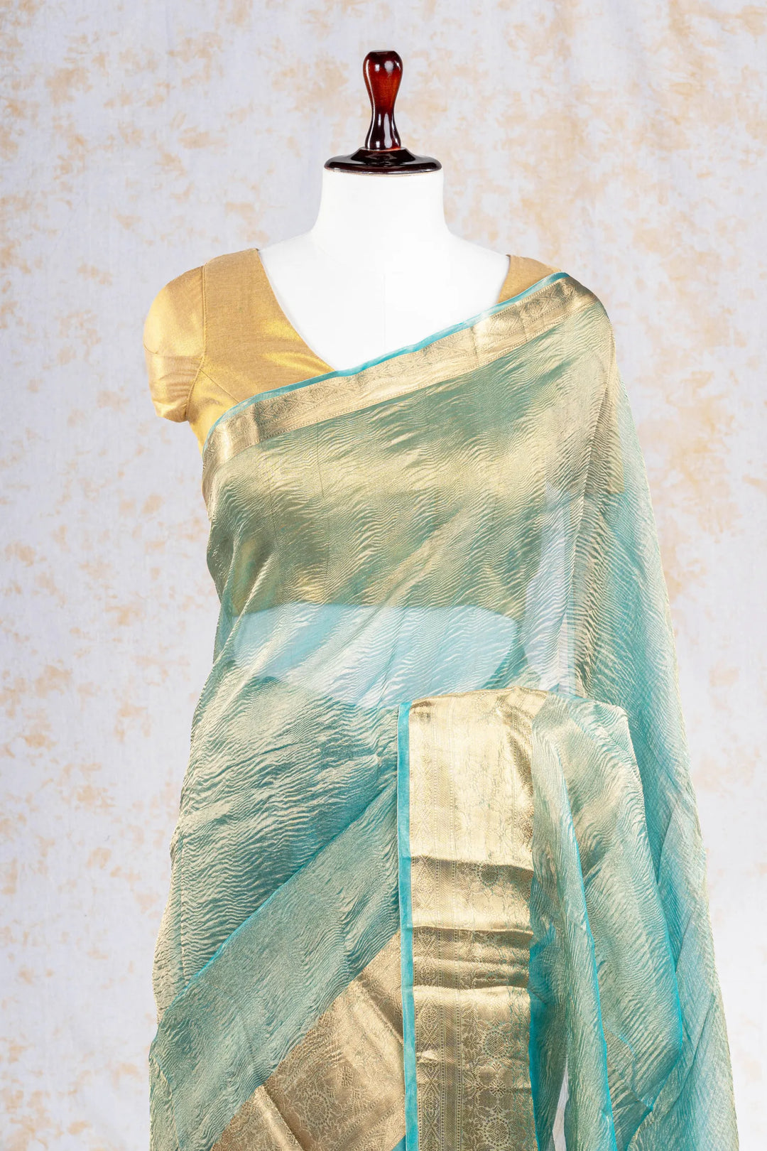 Firozi Crush Tissue Silk Banarasi Saree_2