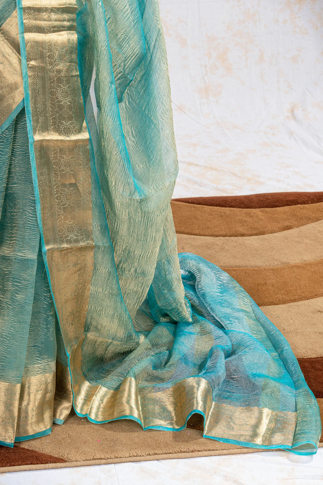 Firozi Crush Tissue Silk Banarasi Saree_3