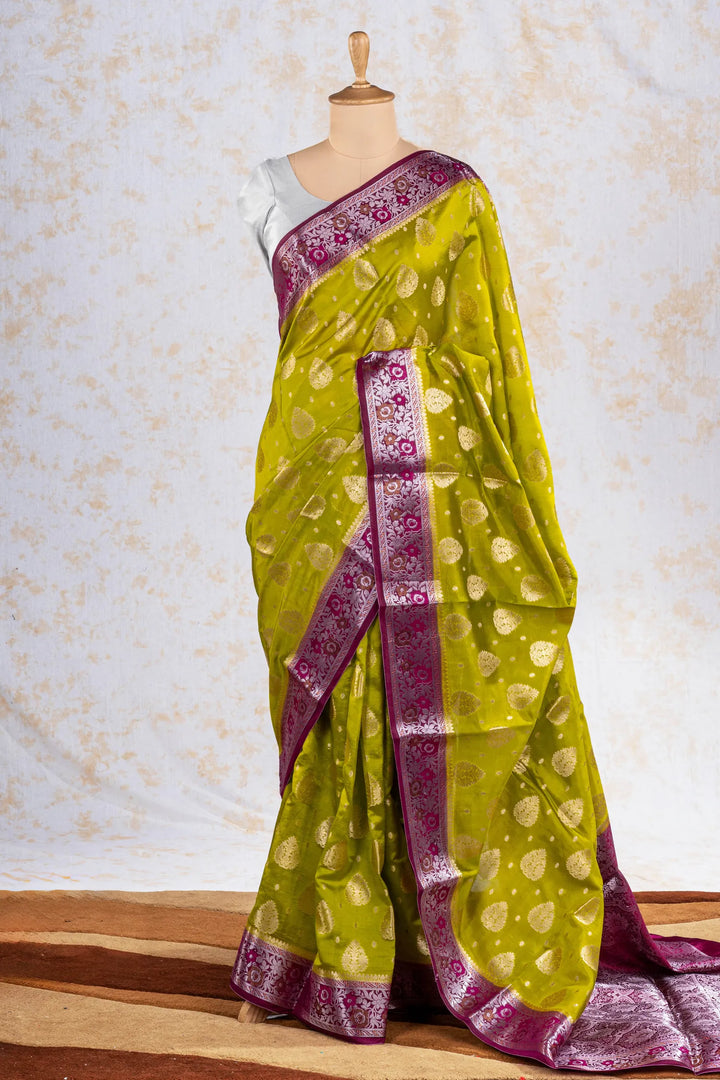 Mehendi Green Chiniya Silk Banarasi Saree