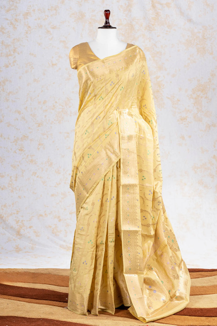 Lemon Green Chiniya Silk Banarasi Saree