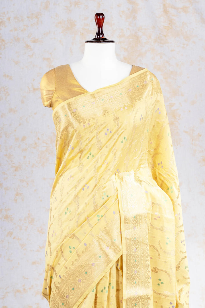 Lemon Green Chiniya Silk Banarasi Saree