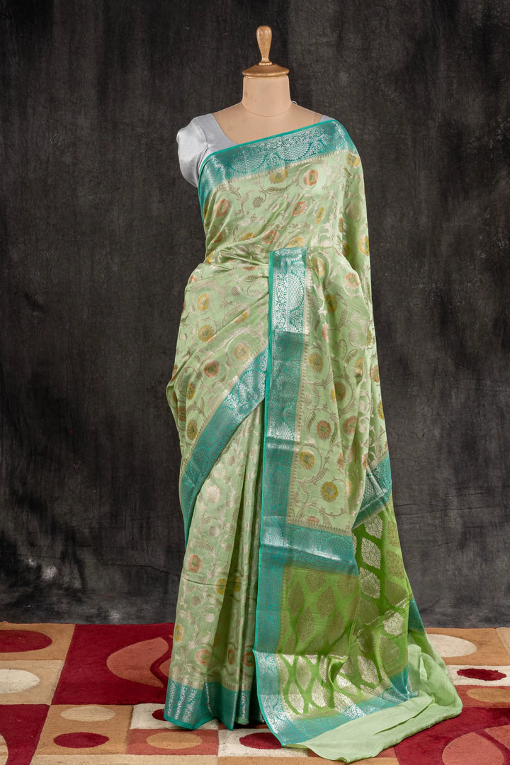 Mint Green Chiniya Silk Banarasi Saree