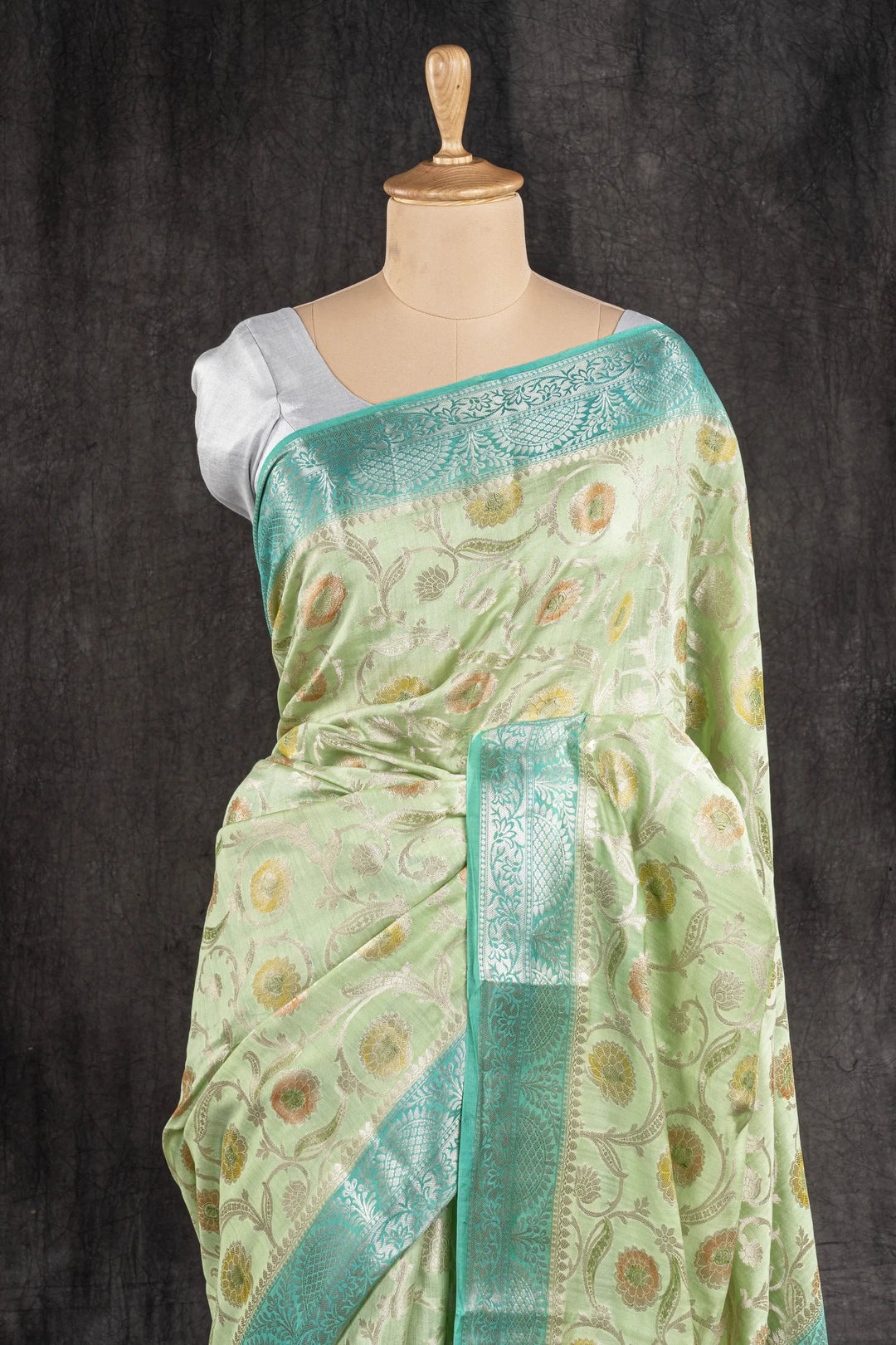 Mint Green Chiniya Silk Banarasi Saree_2