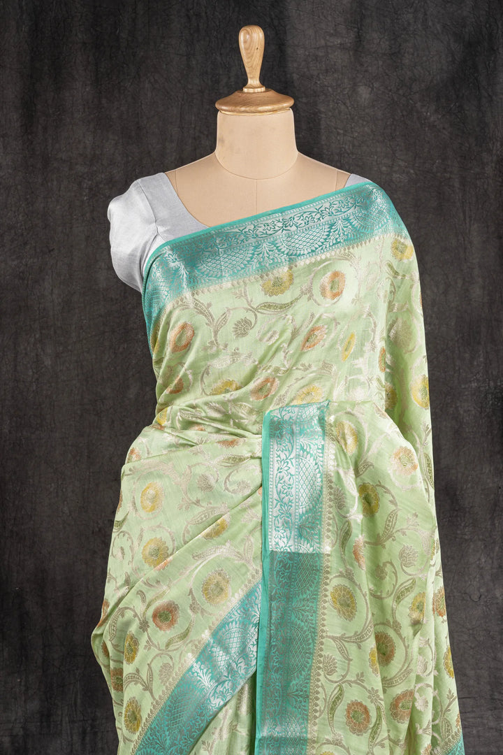 Mint Green Chiniya Silk Banarasi Saree