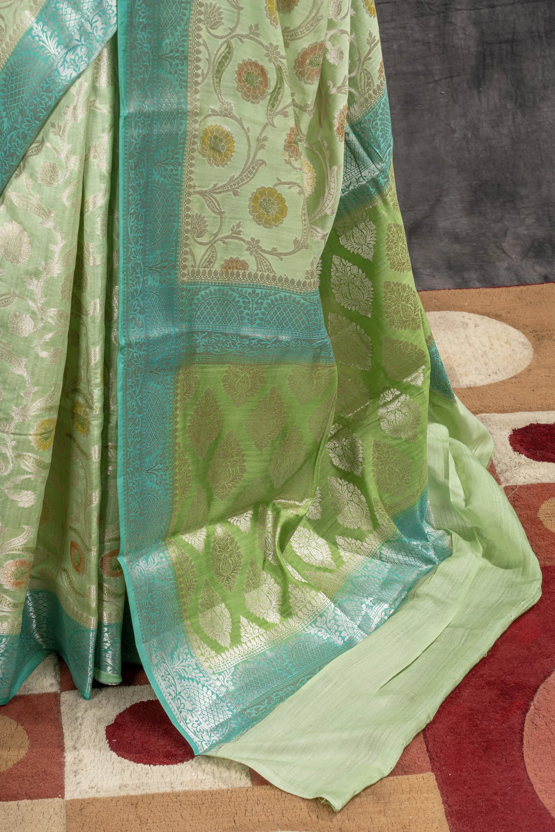 Mint Green Chiniya Silk Banarasi Saree_3