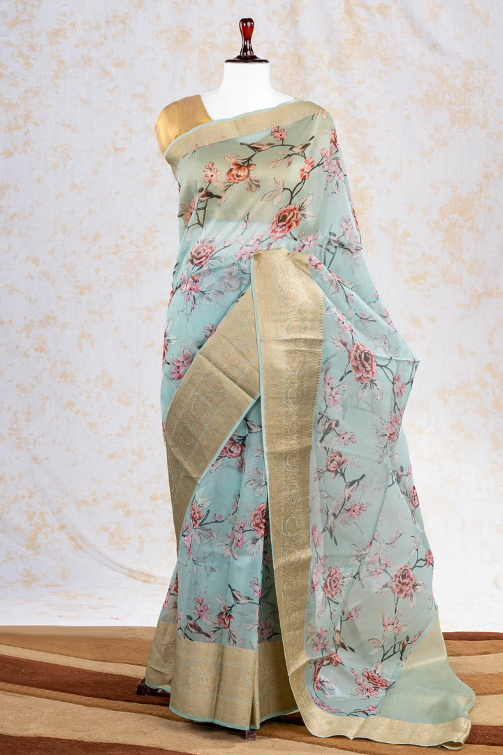 Light Firozi Organza Silk Banarasi Saree