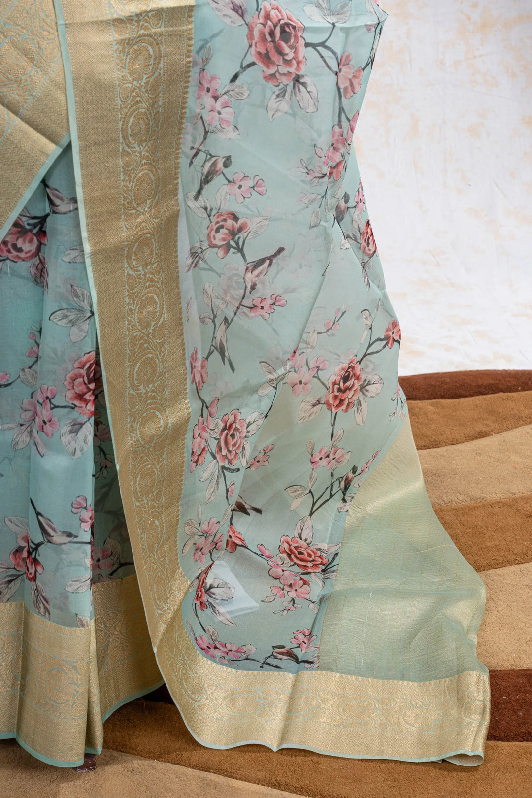 Light Firozi Organza Silk Banarasi Saree_3