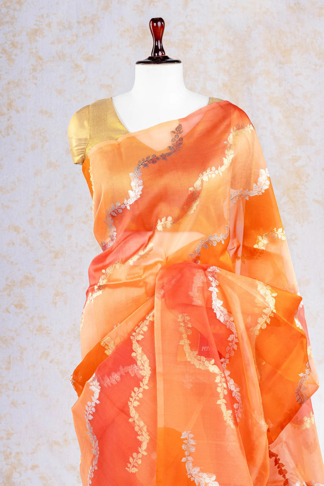 Orange Organza Silk Banarasi Saree_2