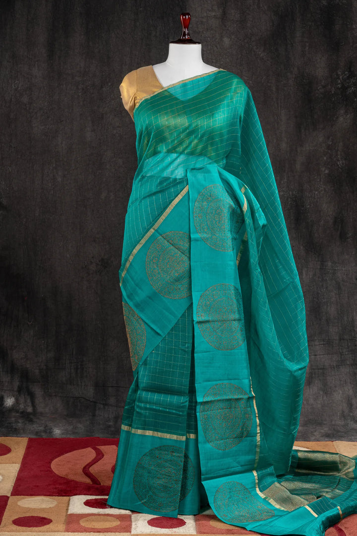 Bottle Green Organza Silk Banarasi Saree