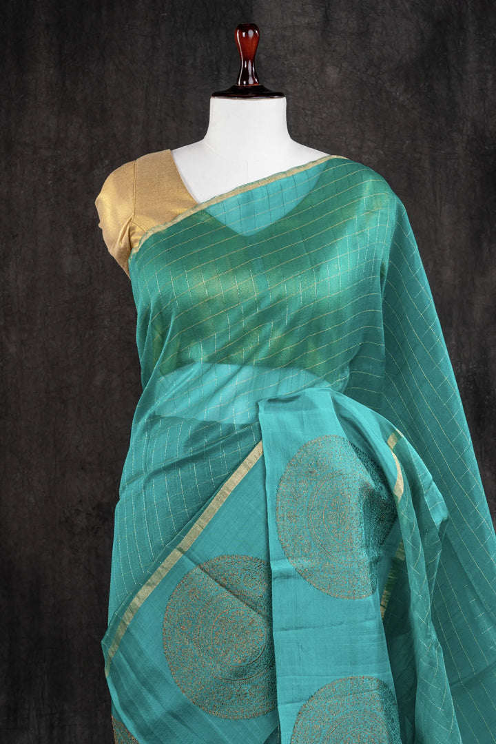 Bottle Green Organza Silk Banarasi Saree