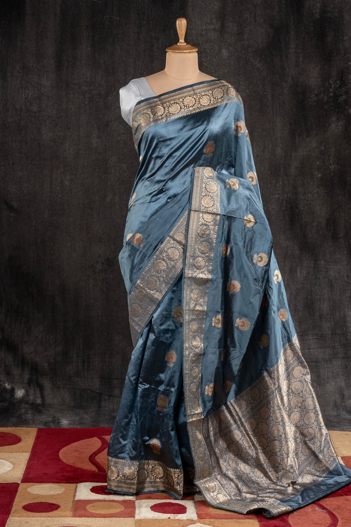 Grey Katan Silk Banarasi Saree