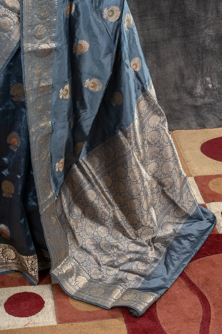 Grey Katan Silk Banarasi Saree