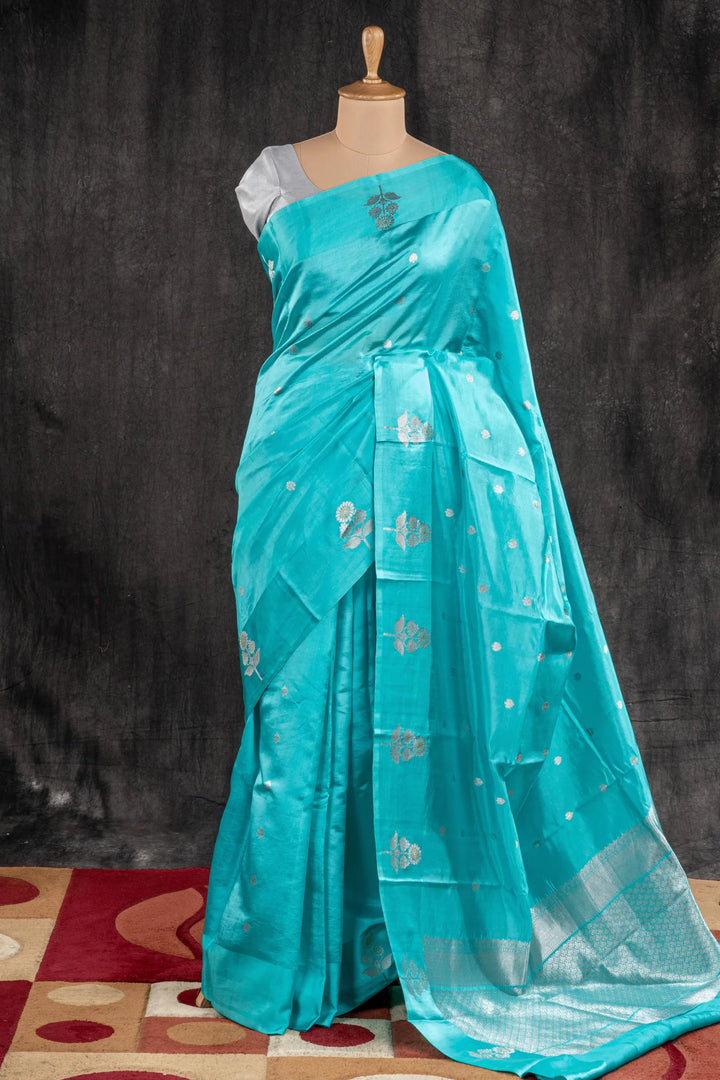 Firozi Katan Silk Banarasi Saree