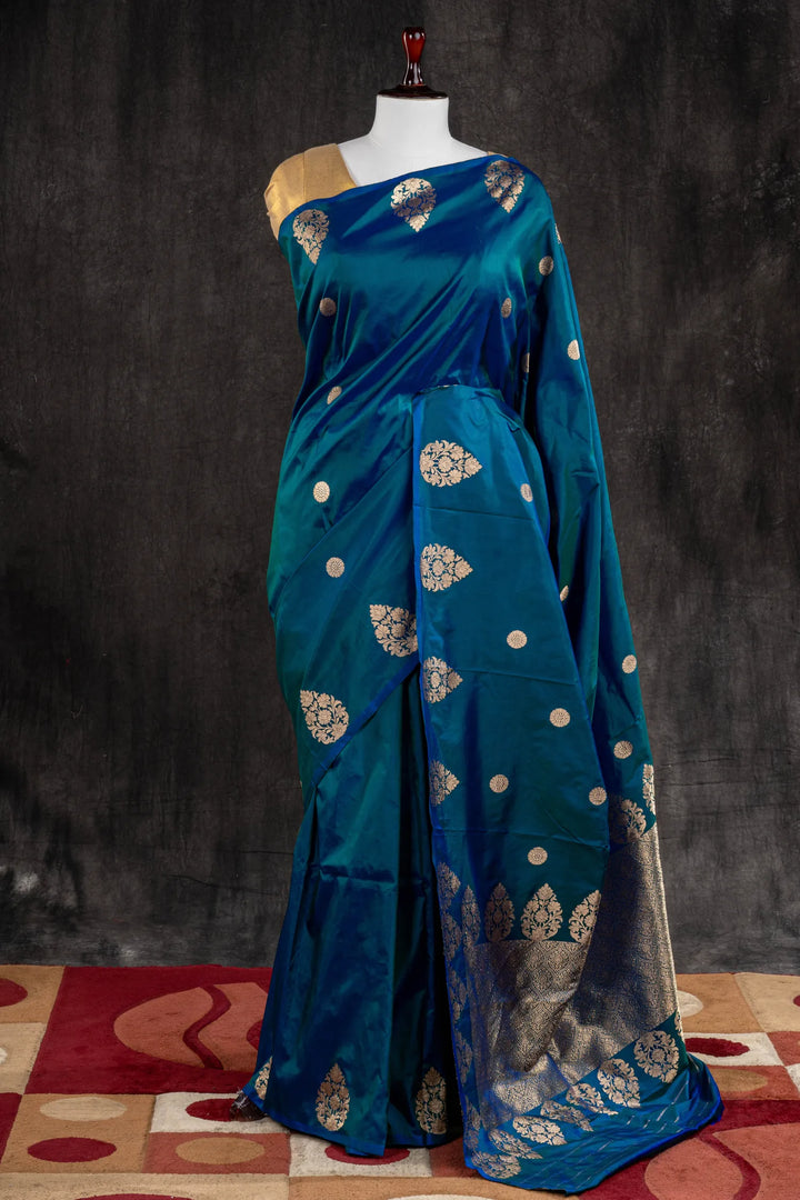 Peacock Blue Katan Silk Banarasi Saree