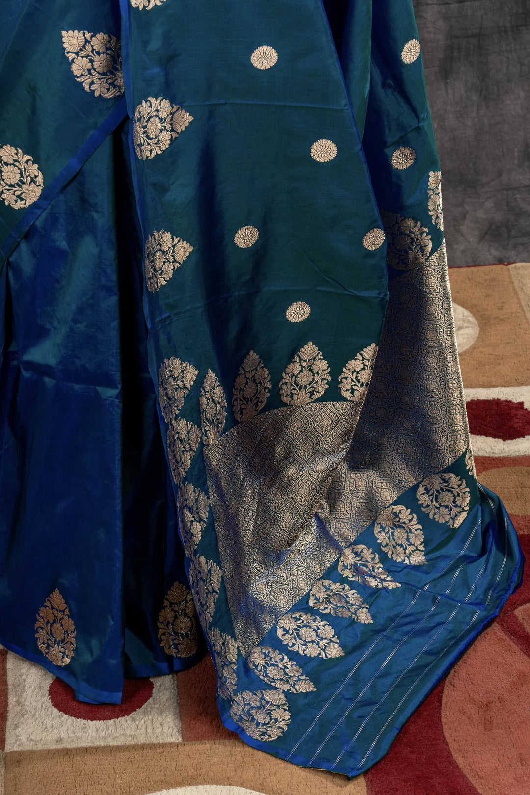 Peacock Blue Katan Silk Banarasi Saree_3