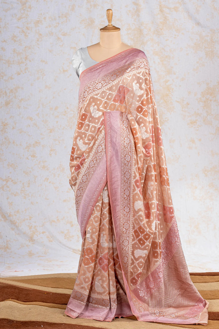 Peach Khaddi Georgette Silk Banarasi Saree