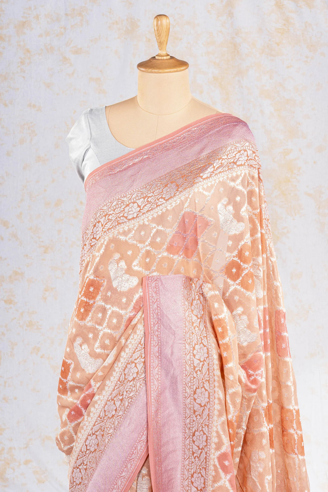 Peach Khaddi Georgette Silk Banarasi Saree_2