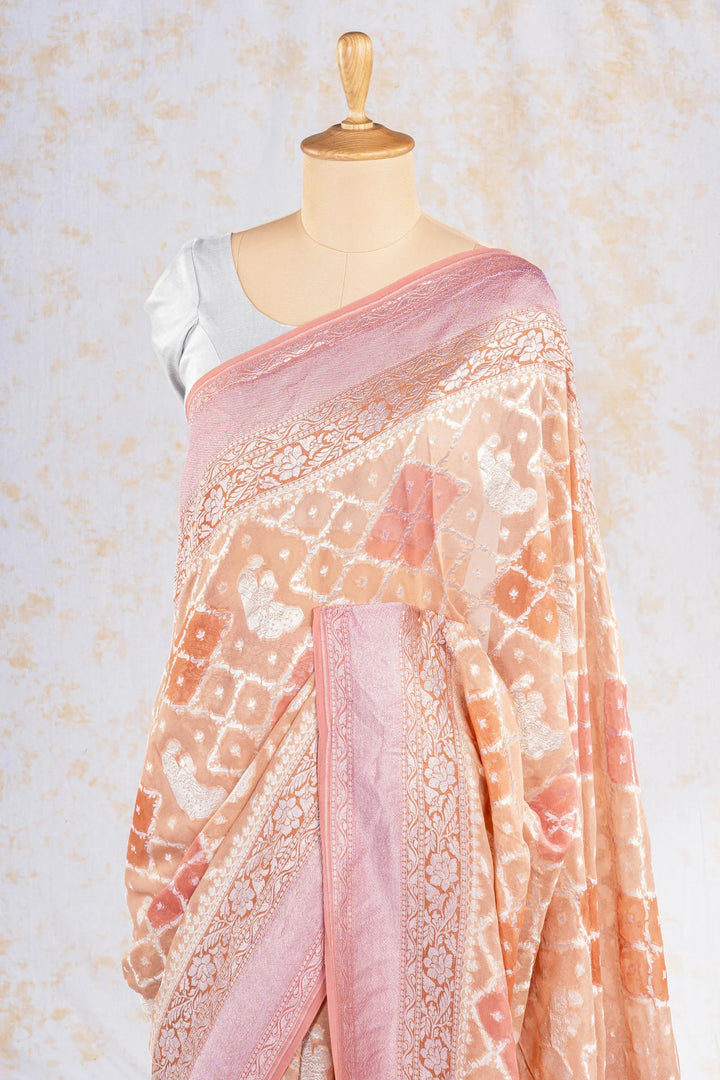 Peach Khaddi Georgette Silk Banarasi Saree