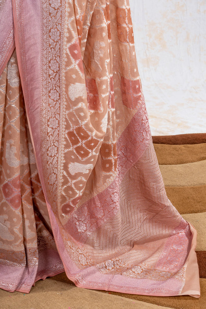 Peach Khaddi Georgette Silk Banarasi Saree