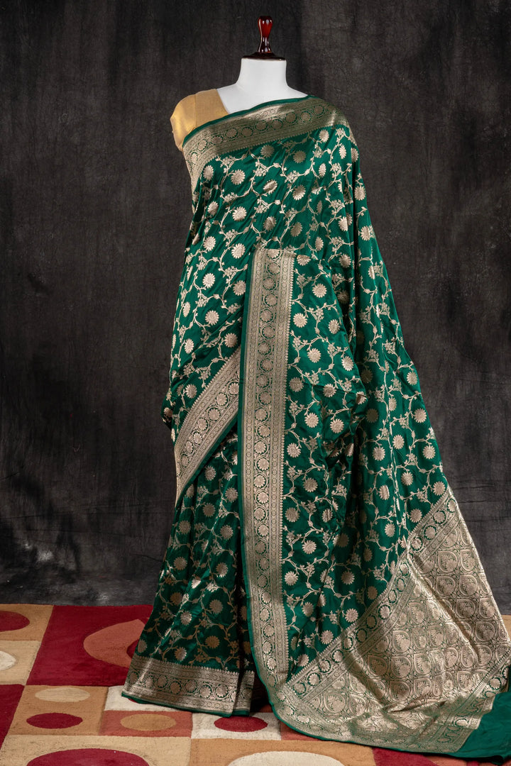 Bottle Green Katan Silk Banarasi Saree