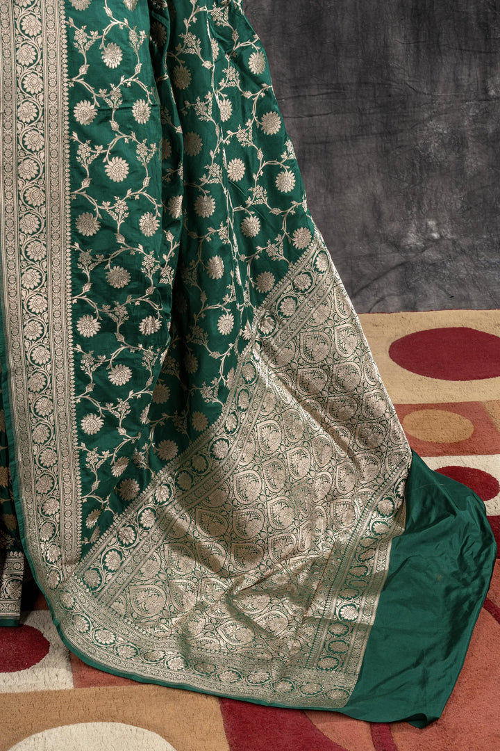 Bottle Green Katan Silk Banarasi Saree