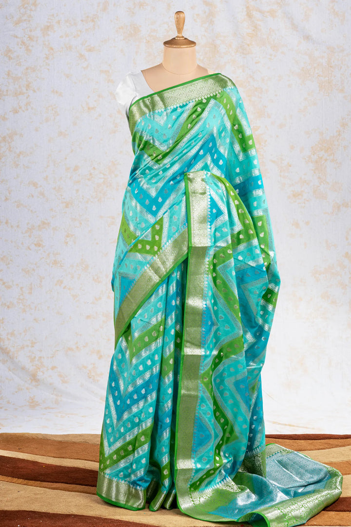 Sea Blue Chiniya Silk Banarasi Saree