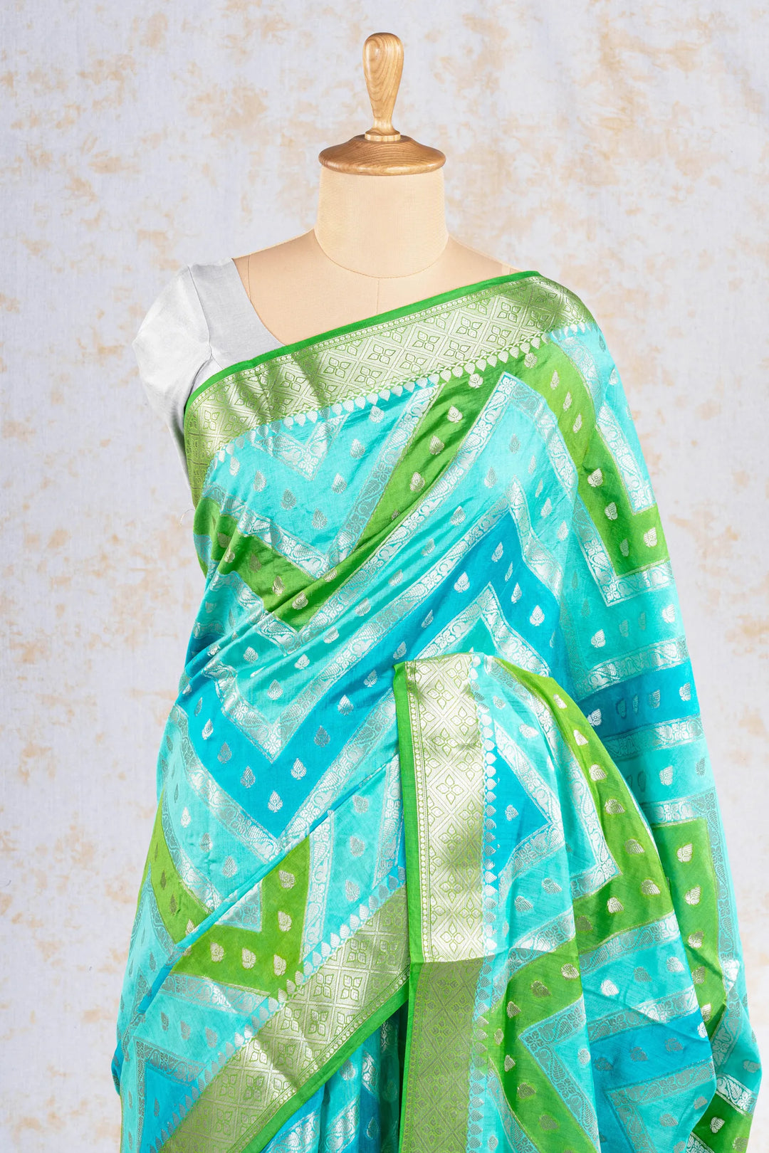 Sea Blue Chiniya Silk Banarasi Saree_2