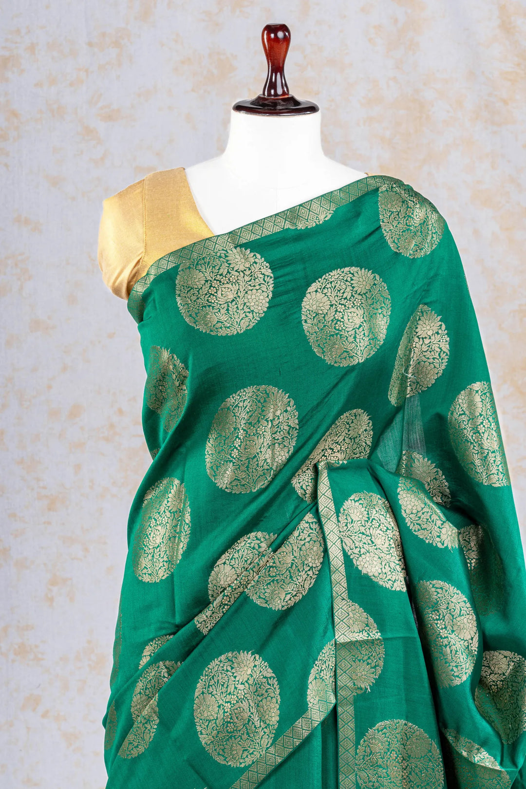 Forest Green Chiniya Silk Banarasi Saree_2