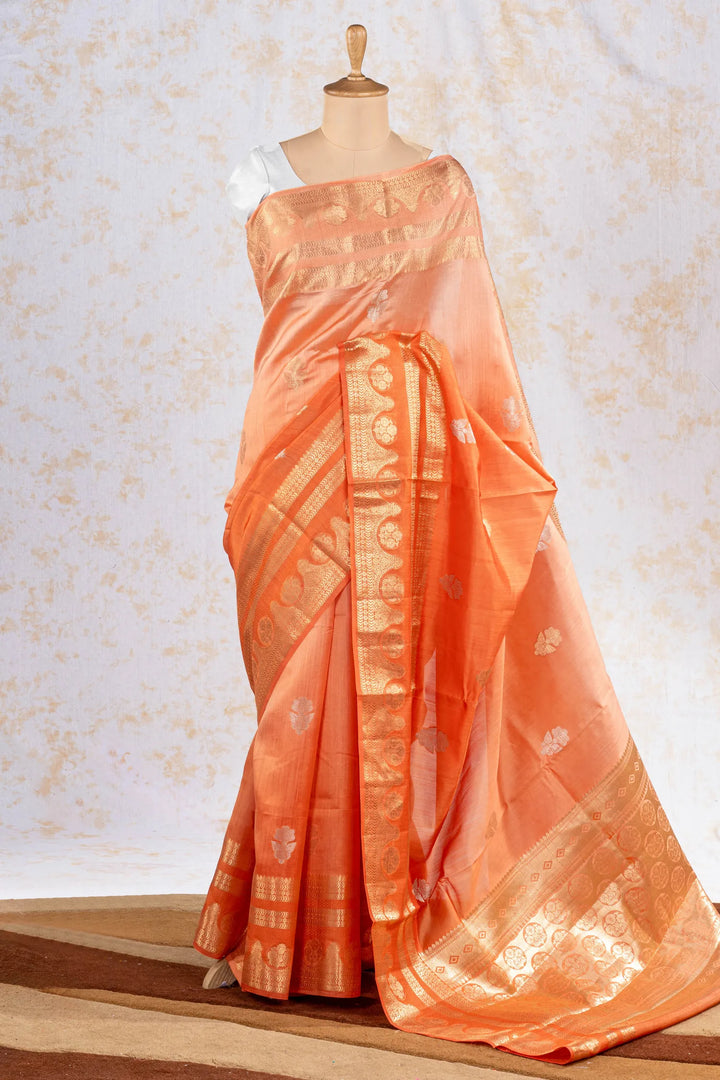 Orange Chiniya Silk Banarasi Saree