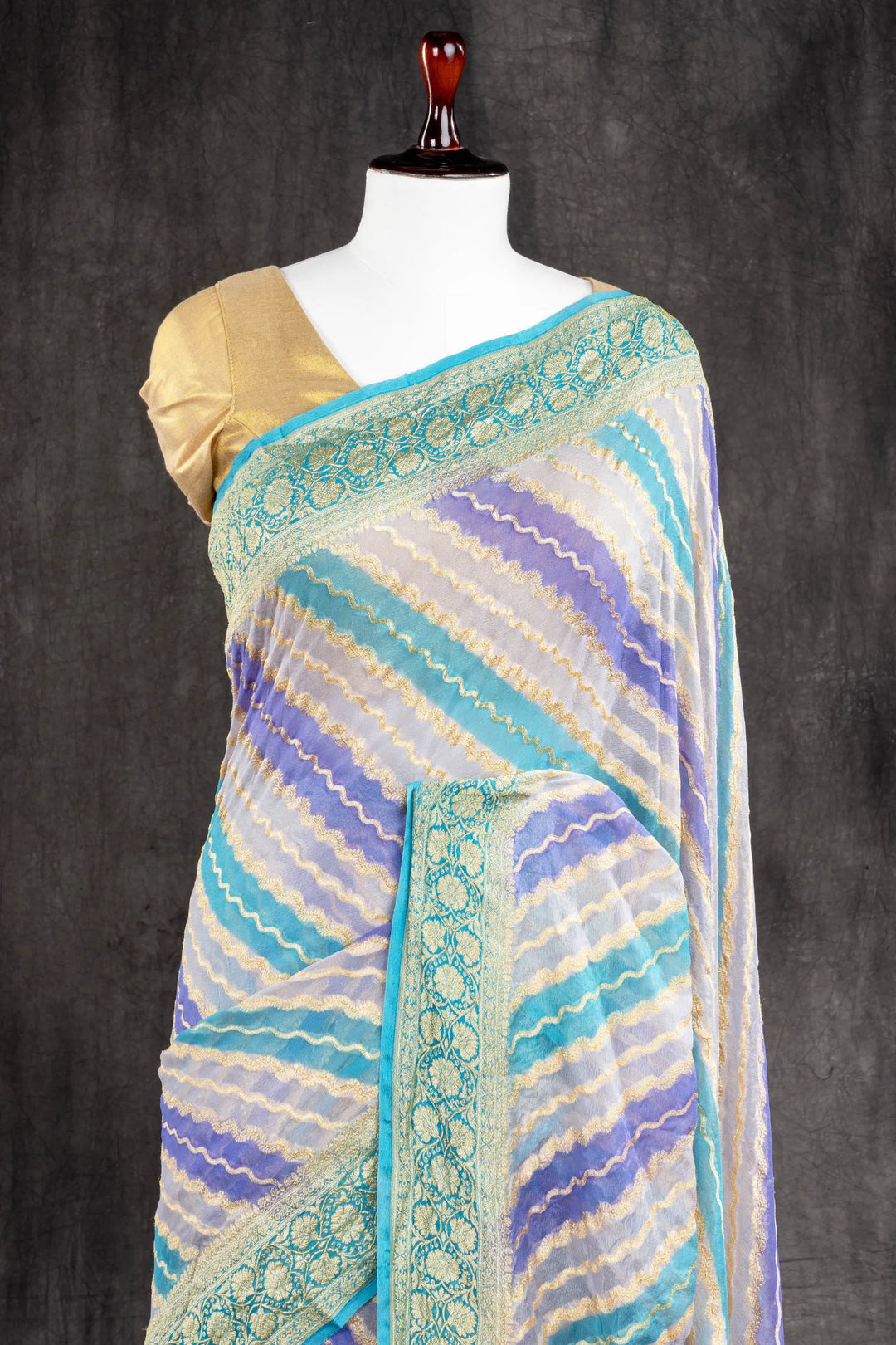 Light Blue Khaddi Georgette Silk Banarasi Saree_2