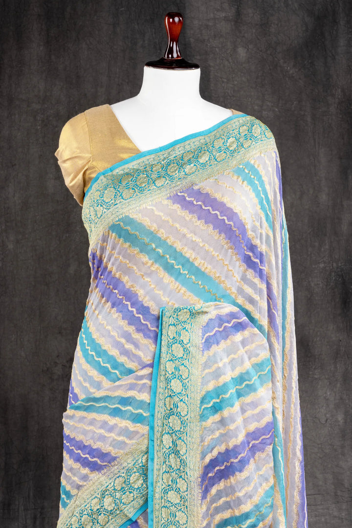 Light Blue Khaddi Georgette Silk Banarasi Saree