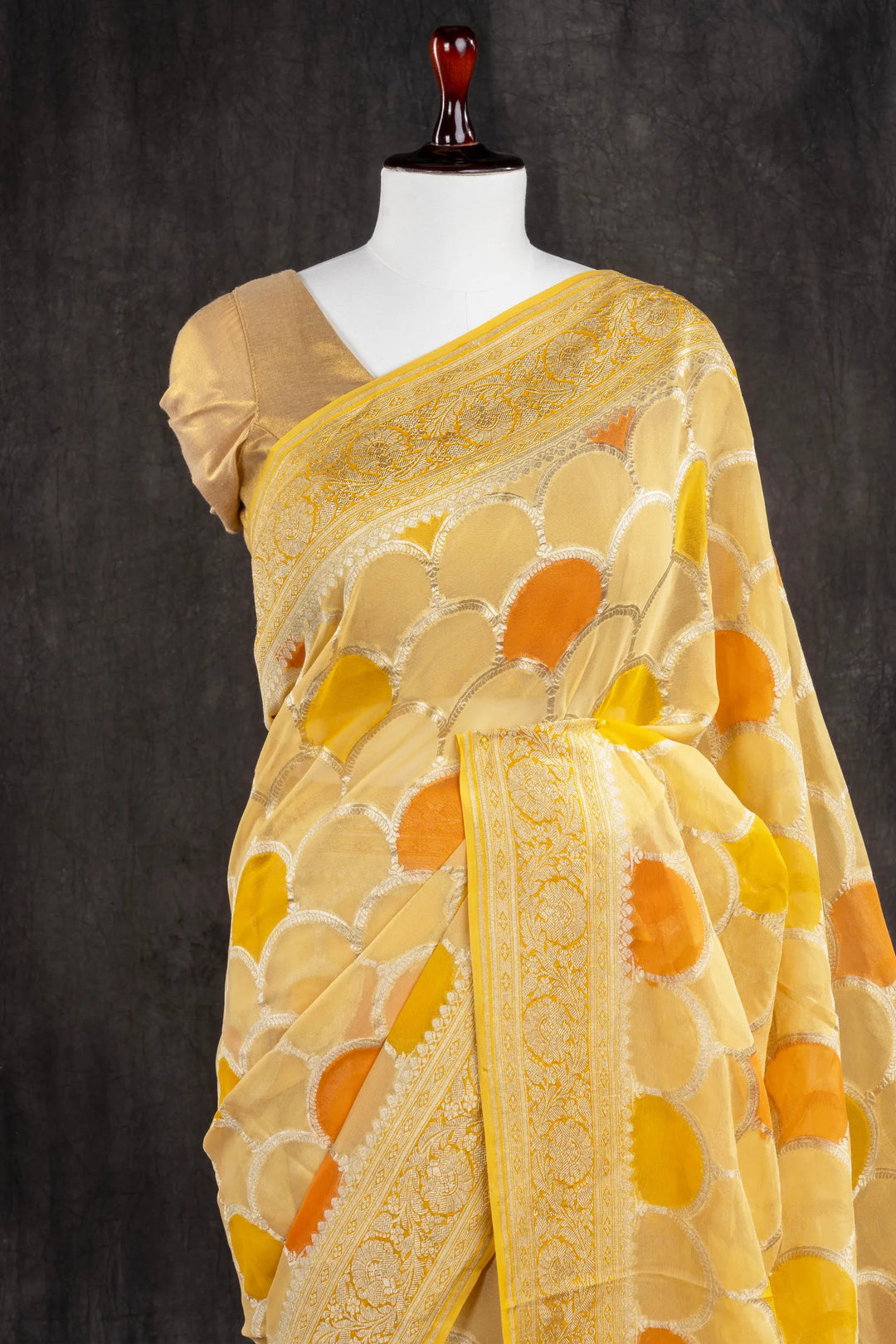 Orange Khaddi Georgette Silk Banarasi Saree_2