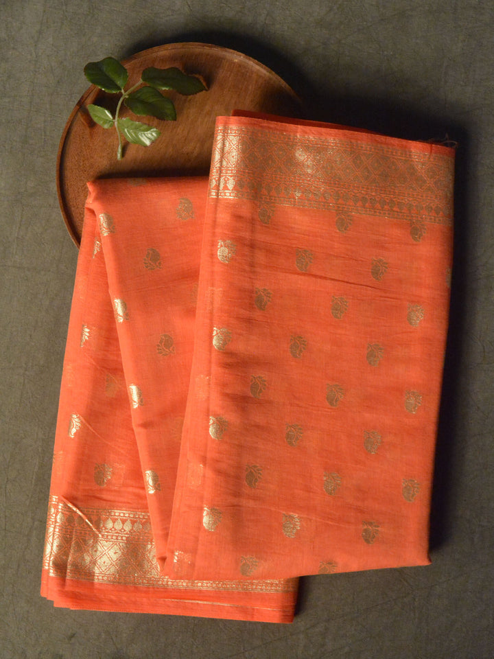 Peach Chanderi Cotton Banarasi Saree SA003PEA