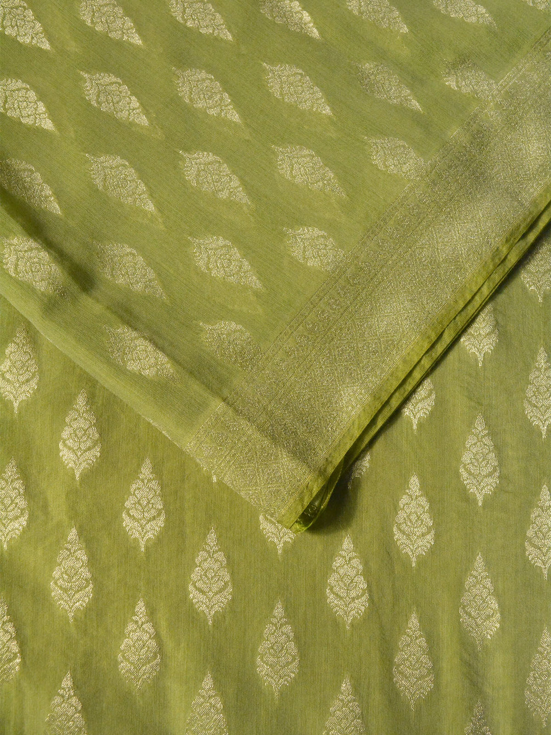 Green Chanderi Cotton Banarasi Saree SA005GRN_2