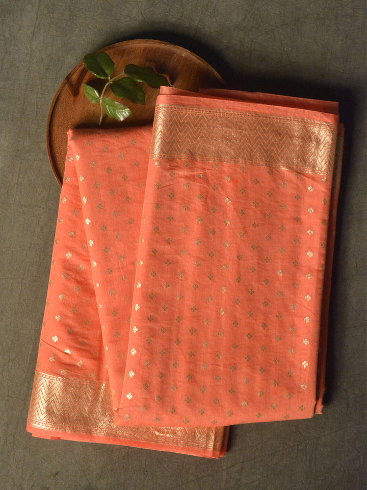 Peach Pink Chanderi Cotton Banarasi Saree SA009PNK