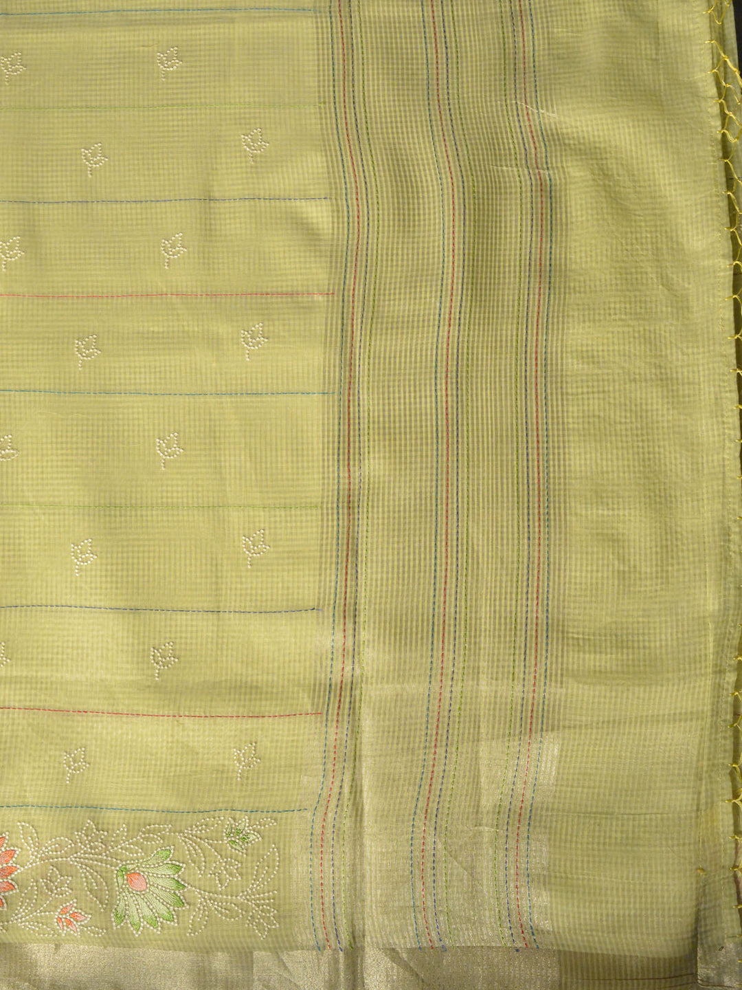 Lime Green Chanderi Kota Banarasi Saree SA024GRN_2