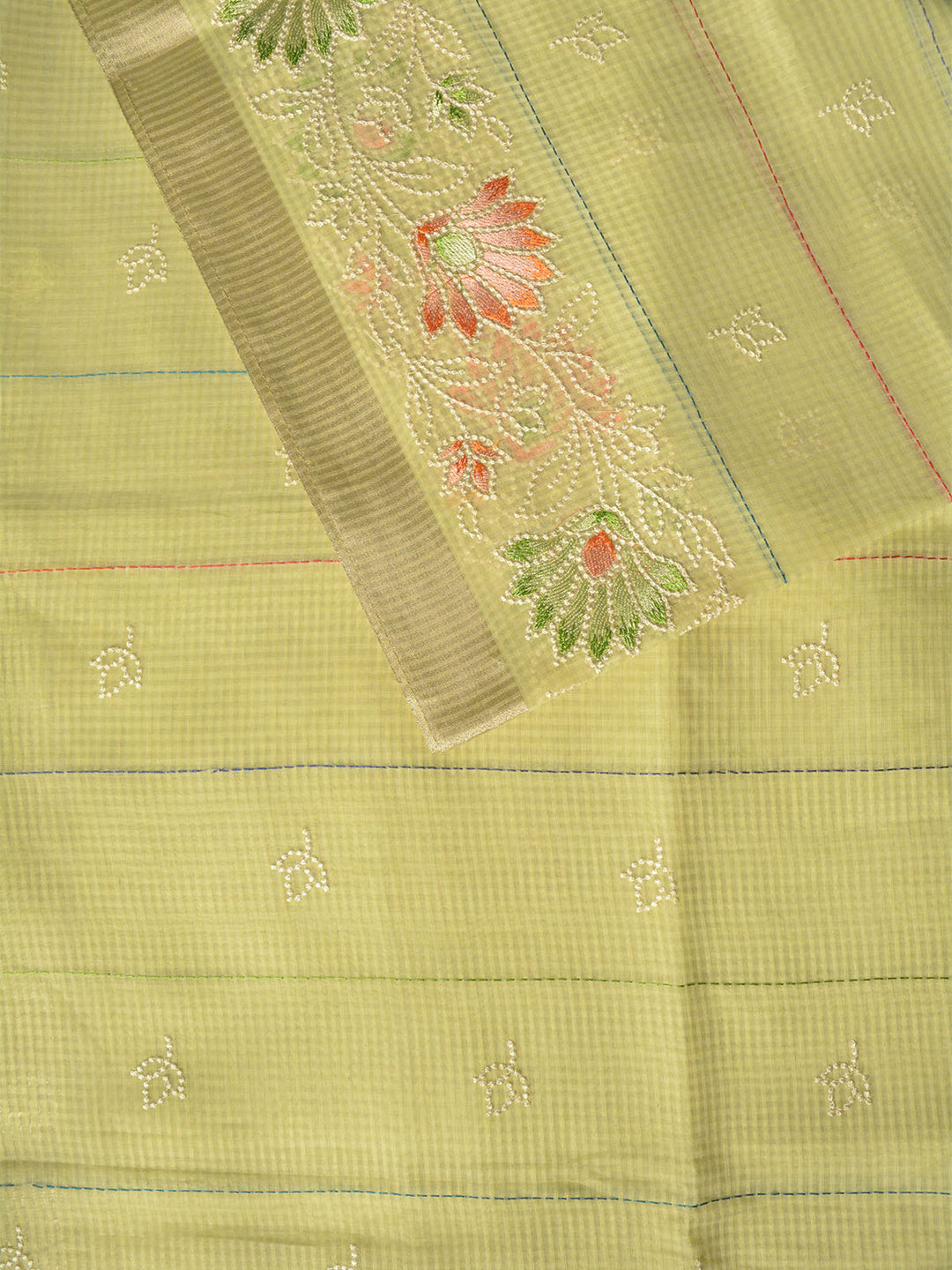 Lime Green Chanderi Kota Banarasi Saree SA024GRN_3