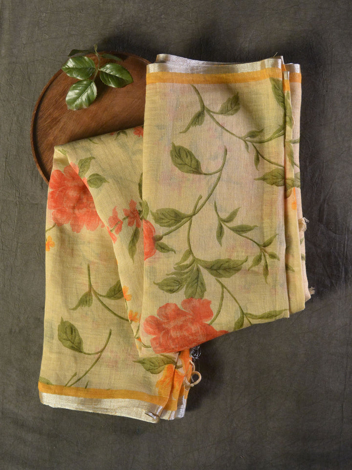 Yellow Linen Silk Banarasi Saree SA064YLW