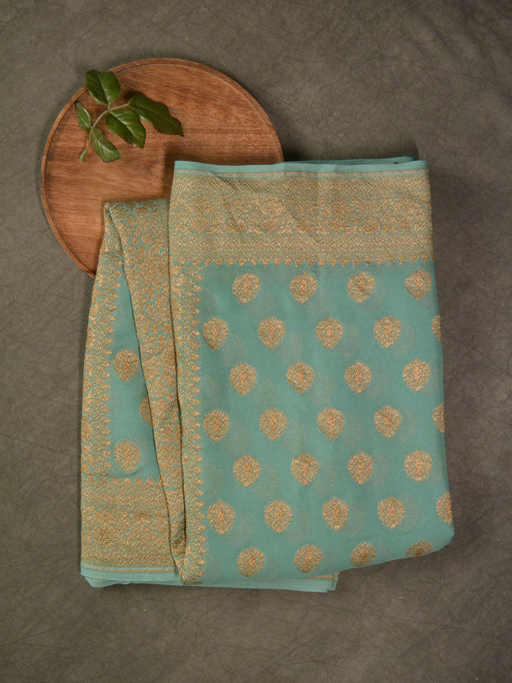 Sea Green Khaddi Georgette Silk Banarasi Saree SA178GRN