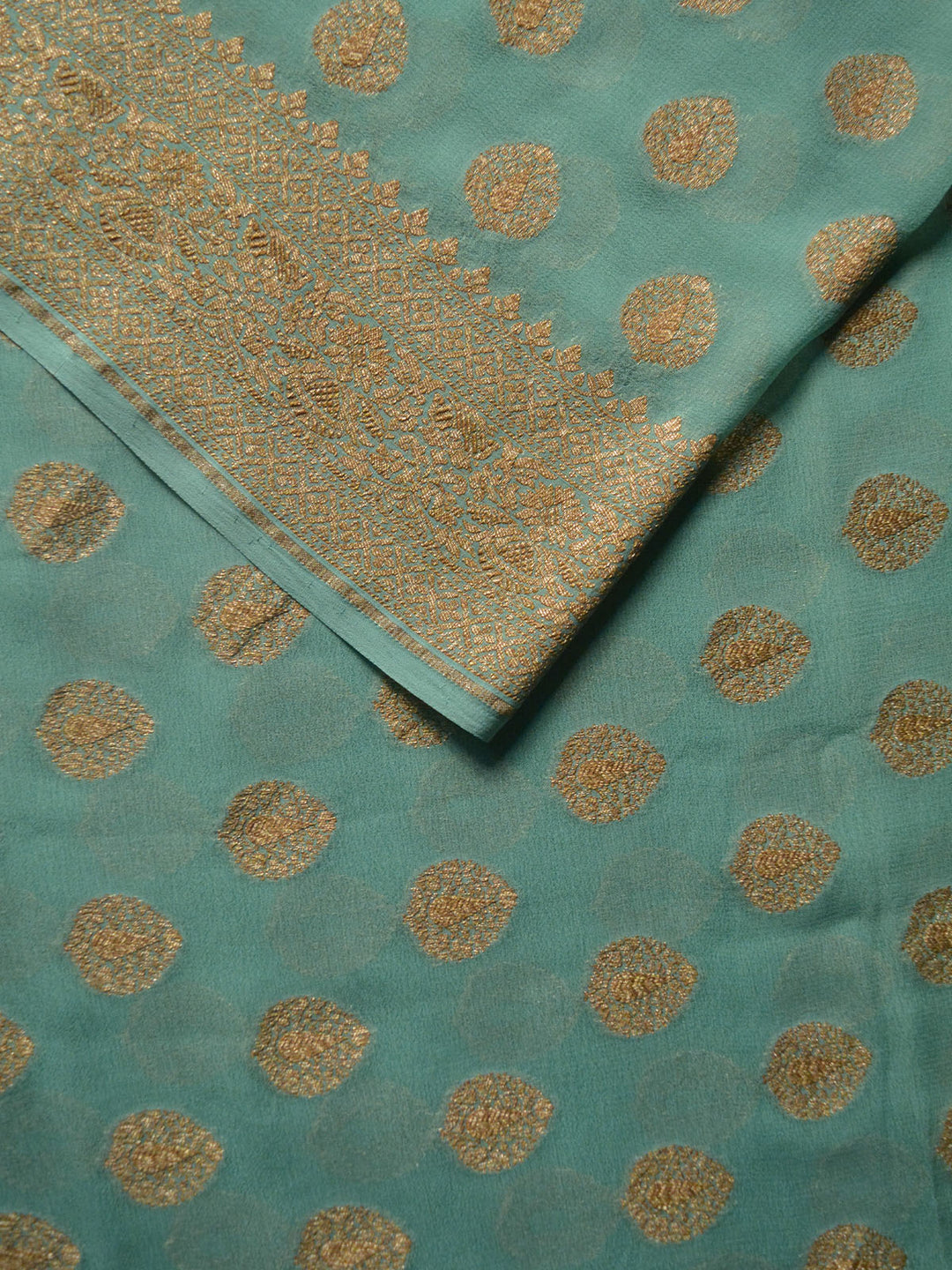 Sea Green Khaddi Georgette Silk Banarasi Saree SA178GRN_2