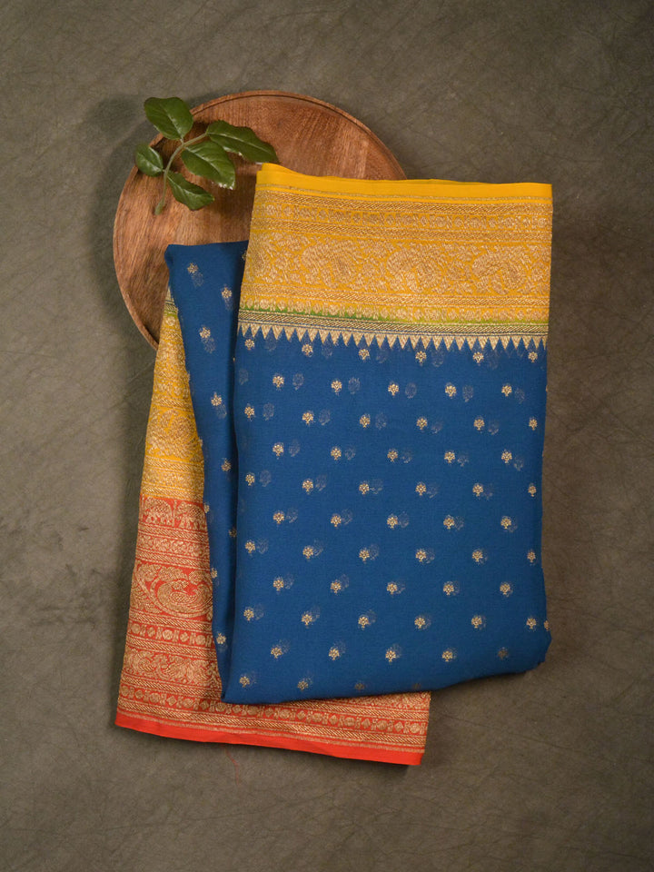 Peacock Blue Khaddi Georgette Silk Banarasi Saree SA192BLU