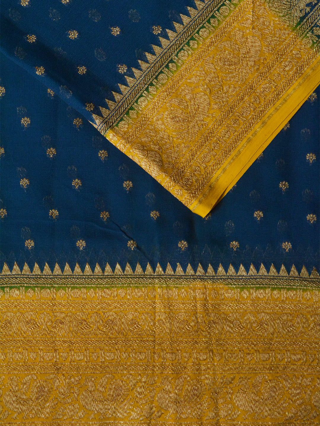 Peacock Blue Khaddi Georgette Silk Banarasi Saree SA192BLU_2