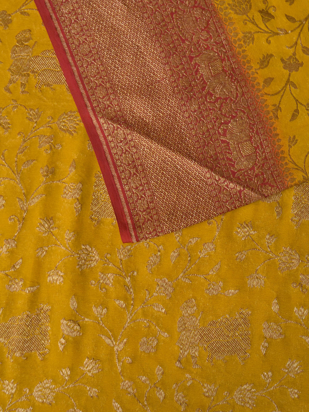 Mustard Yellow Khaddi Georgette Silk Banarasi Saree SA194YLW_2