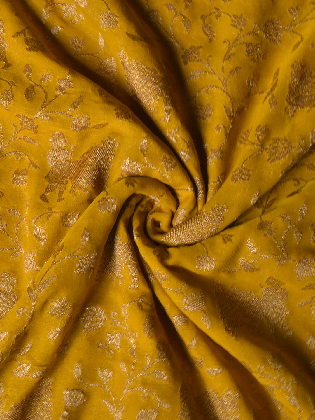 Mustard Yellow Khaddi Georgette Silk Banarasi Saree SA194YLW_4