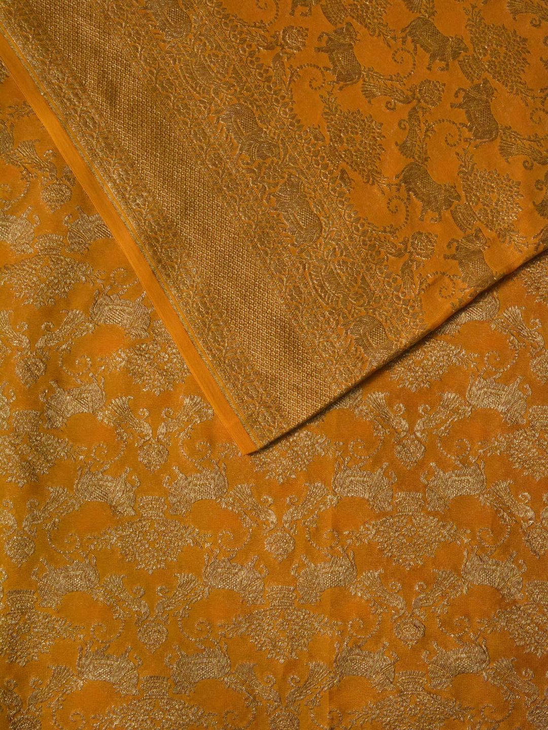 Mustard Yellow Khaddi Georgette Silk Banarasi Saree SA204YLW_3