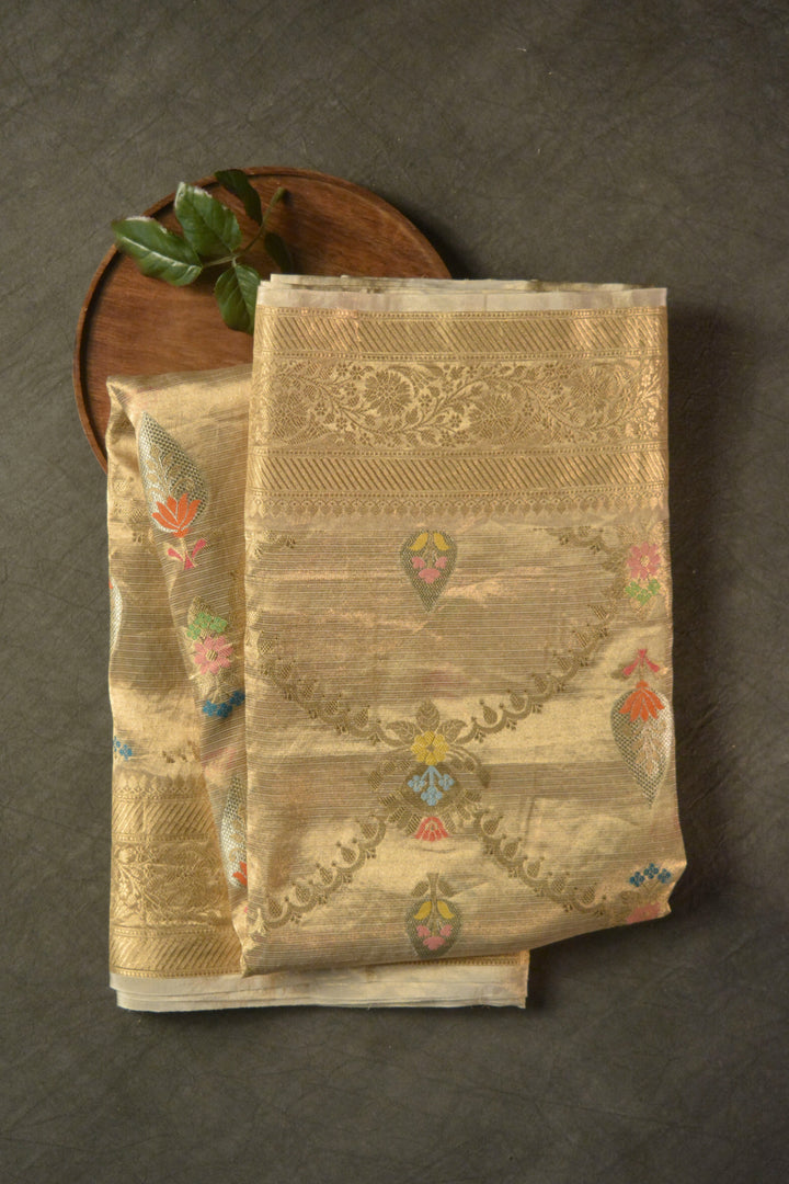 Gold Tissue Silk Banarasi Saree SA233GLD